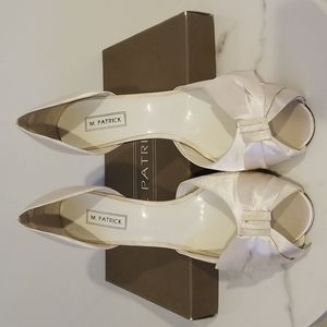 M. Patrick Satin Champagne Peep Toe Heels